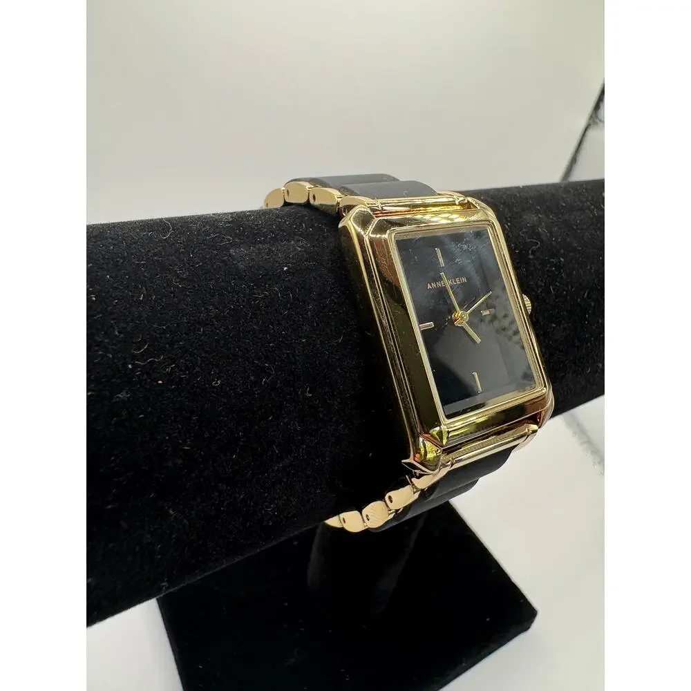 Anne Klein AK-5278 Rectangular Gold Tone Black Dial Watch Womens